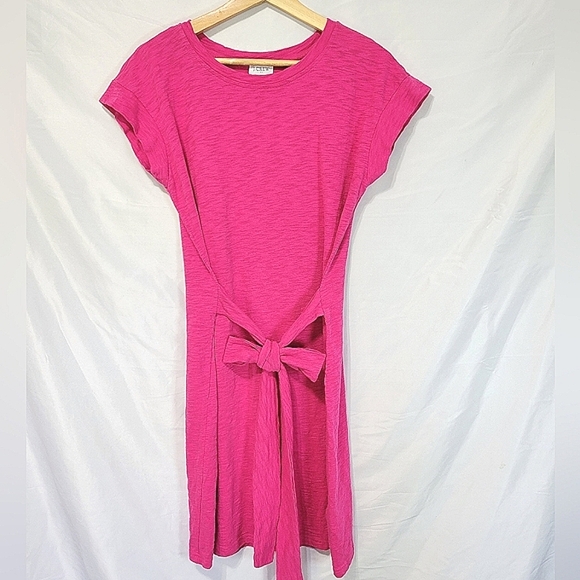 J. Crew Factory Pink Tie-waist Cotton Casual Mini T-shirt Dress Effortless-chic - Picture 3 of 13